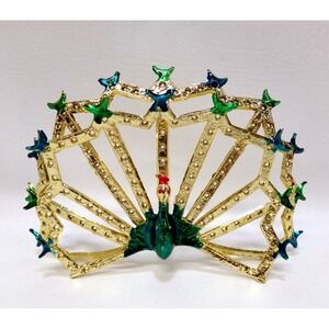 Torino Peacock Double Earring Holder Gold Tone with Greens and Blues‎
